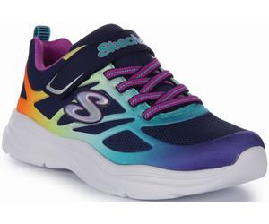 SKECHERS Potencia Jams Satén Sobrepuesto Malla Trainer Zapatos Niña Navy Multi 1