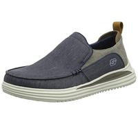 Skechers PROVEN EVERS, Mocasín plano para Hombre, Navy Brown Washed Canvas, 45 EU