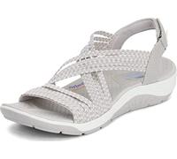 Skechers Reggae Cup Oh, Snap!, Sandalias de Punta Descubierta Mujer, Natural Taupe Gore, 37 EU