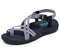 Skechers Reggae Irie Mon Zehensandalen Mit Mehreren Riemen, Sandalias Deportivas Mujer, Negro y Blanco, 38 EU