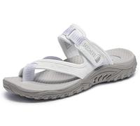 Skechers Reggae-Seize The Day, Sandalias de Punta Descubierta Mujer, Multicolor (Wht White Mesh/White & Silver Webbing), 38.5 EU