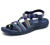 Skechers Reggae-Sew Me-Correa Tejida Bohemia con Tiras, Sandalia Mujer, Azul Marino Multi, 41 EU