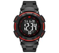 Skechers Reloj para hombre Ruhland, movimiento digital, 45mm negro, caja de policarbonato rojo con correa de poliuretano, SR1022