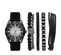 Skechers Reloj para hombre y pulsera apilable o correa intercambiable, Negro/plomizo degradado, Juego de pulsera de regalo