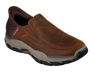 Skechers Respected Elgin, Zapatos sin Cordones de Piel con Puntera Tipo mocasín Hombre, Dark Brown Leather, 39.5 EU Ancho