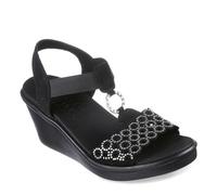 Skechers Rumble On Queen B2, Sandalias con cuña Mujer, Negro/Plateado, 36 EU