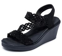 Skechers Rumble on-Sassier DayZ Sandalias de cuña para mujer, Negro/Negro, 36 EU