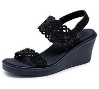 Skechers Rumble on-Sassy Dayz, Sandalias con cuña Mujer, Black, 40 EU