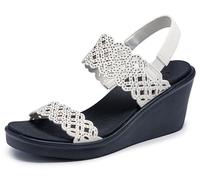 Skechers Rumble on-Sassy Dayz, Sandalias con cuña Mujer, White, 39 EU