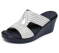 Skechers Rumble on-Shining Night - Sandalias de cuña para mujer, Blanco, 40 EU