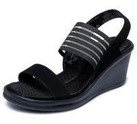 Skechers RUMBLERS SCI-FI, Sandalias con Cuña para Mujer, Black Mitobuck/ Gore/ Trim, 40 EU
