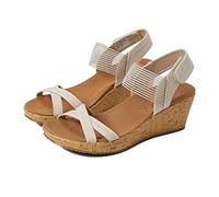 Skechers Sandalia de cuña de corcho para mujer, Natural, 38.5 EU