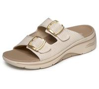 Skechers Sandalias de dos bandas para mujer, Natural, 38 EU