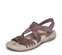 Skechers Sandalias Planas Reggae Slim Sunnyside 2.0 para Mujer - Sandalia Deportiva Rosa con Bucle de Gancho - Memory Foam - Apto para Lavadora - Vegan - Modelo 164036-MVE - 40 EU