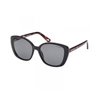 Skechers SE6265 Gafas de Sol Mujer, Gafas de Sol Casual Ligeras, Forma de Lente Rectangular, Lentes Polarizadas Ahumadas, Negro