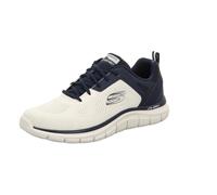 Skechers Seguimiento Más Amplio, Zapatillas de Deporte Hombre, Malla de Poliuretano Blanco Roto con Ribete Azul Marino, 40 EU