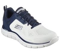 Skechers Seguimiento Más Amplio, Zapatillas de Deporte Hombre, Malla de Poliuretano de Ingeniería Blanca Rota con Ribete Azul Marino, 42.5 EU