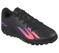 Skechers SKX_2 Jr Youth TF - Tenis Deportivos para jóvenes, Control de Golpe preciso, Tenis de fútbol Ligeros de tracción para césped, Color Negro sintético/Ribete Morado, Talla 2 UK