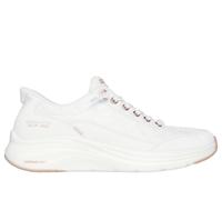 Skechers Mujer Contour Foam Golden Hour Slip-In ENTRENADOR, White Mesh/Duraleather/Leather/Rose Gold Trim, 40 EU