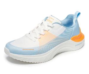 Skechers Snoop Ace Cyber Walker - Tenis para Hombre, Malla Blanca y Azul, fusión en Caliente, Borde Naranja, Talla 13