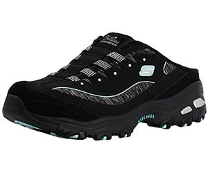 Skechers Sport D'Lites Zapatillas mules para mujer, de calce fácil, Negro (Black/Aqua), 7.5 Wide