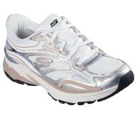 Skechers Stamina - Tenis Deportivos para Mujer, Duraleather Plateado Malla Blanca Ribete Rosa, 38 EU