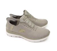 Skechers Summits Classy Night Hands Free Slip-in - Zapatillas Deportivas para Mujer de calce rápido, Gris Topo/Dorado (Taupe/Gold), 9 Wide