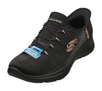 Skechers Summits - Tenis Quick Getaway para Mujer, Malla Negra y Ribete de Oro Rosa, 39.5 EU