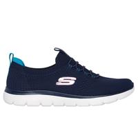 Skechers Mujer Summits Top Player Zapatillas, Navy Knit/Teal & Pink Trim, 37.5 EU