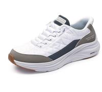 Skechers Tenis Contour Foam de Ajuste cómodo para Hombre, Malla Blanca Duraleather con Ribete Gris Pardo, 43 EU