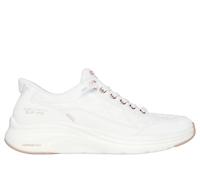 Skechers Tenis Contour Foam Golden Hour, para mujer, Cuero Duraleather de malla blanca con ribete en oro rosa, 36.5 EU