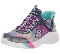 Skechers Tenis de Gimnasia 303514l para niña, Malla Azul Marino con Ribete múltiple, 30 EU