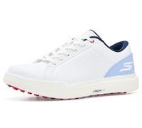 Skechers Tenis de Golf Impermeables Drive 6 Arch de Piel de Ajuste Relajado para Mujer, Blanco/Azul, 39.5 EU