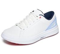 Skechers Tenis de Golf Impermeables Drive 6 Arch de Piel de Ajuste Relajado para Mujer, Blanco/Azul, 40 EU