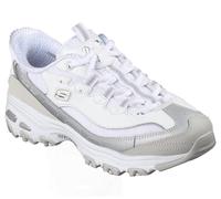 Skechers Tenis D'Lites Smooth Nostalgia para Mujer, Cuero Blanco Duraleather Mesh Silver Trim, 38 EU