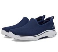 Skechers Tenis Go Walk 7 para Mujer, Estilo Casual, sin Cordones, para Caminar, Tela Azul Marino, Ribete Blanco, 38.5 EU