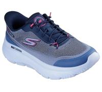 Skechers Tenis Go Walk MAX Cushioning Hyper Burst Nikita para Mujer, Tela Azul Marino, Ribete Rosa, 37.5 EU