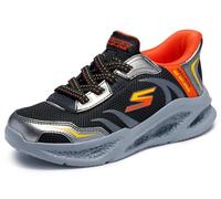 Skechers Tenis para niño con Luces de meteoritos Brisk-Beams, Negro sintético Plateado Textil Naranja Y, 12 UK Child