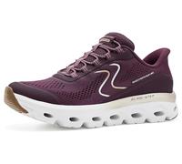 Skechers Tenis sin Cordones con Suela Deslizante para Mujer, Bugd=Borgoña/Oro, 40 EU