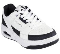 Skechers Tenis Uno Courted Style para Mujer, Cuero Blanco Duraleather Ribete Negro, 40 EU