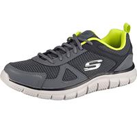 Skechers Track Bucolo, Zapatillas de Running Hombre, Charcoal & Black Leather/Mesh/Lime Trim, 42 EU