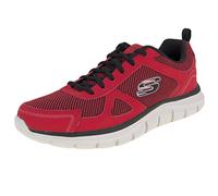 Skechers Track Bucolo, Zapatillas de Running Hombre, Red Leather/Black Mesh/Trim, 42 EU