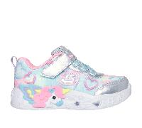 Skechers Unicorn Charmer Lil Heart Sparkles - Tenis para niña, Malla Plateada Brillante con Ribete múltiple, 6 UK Child