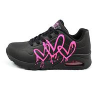 Skechers Uno Dripping in Love - Tenis para Mujer, Negro con Estampado Rosa Duraleather Negro M, 37 EU