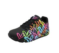 Skechers Uno Highlight Love - Tenis para Mujer, Duraleather Bla con Estampado de Corazones Negros y múltiples, 42 EU