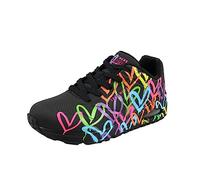 Skechers Uno Highlight Love - Tenis para Mujer, Duraleather Bla con Estampado de Corazones Negros y múltiples, 37.5 EU