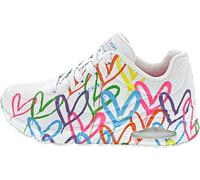 Skechers Uno Highlight Love - Tenis para Mujer, Duraleather Blanco y Estampado de Corazones múltiples, 37 EU
