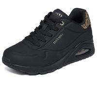 Skechers Uno - Jungle NiteSneaker para Mujer, Durabuck - Camiseta de Malla de Ante con Estampado de Leopardo Negro, 42 EU