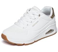 Skechers Uno - Jungle NiteSneaker para Mujer, Durabuck - Tenis de Malla de Gamuza con Estampado de Leopardo Blanco, 42 EU