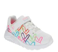 Skechers Uno Lite Love LevitateSneaker para niña, Blanco sintético neón multiribete, 6 UK Child
